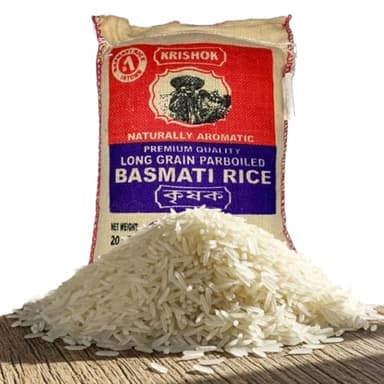 KRISHOK Healthy Parboiled Basmati Rice – Long Grain Aged Basmati Rice, Naturally Aromatic & Non-Sticky, Gluten-Free & Non-GMO - Ideal for Biryani, Pulao, Fried Rice and Rice Bowls - 20 LBS