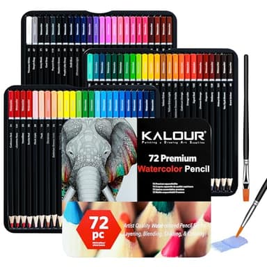 KALOUR 72 Water Soluble Watercolor Pencils Set with 2 Brushes