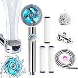High Pressure Shower Heads, Handheld Turbo Fan Shower, Hydro Jet Shower Head Kit with Replacement Hose/Bracket/Cotton Filters and Bath Loofah, One Key Pause Switch 360 Degrees Rotating