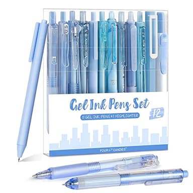 Four Candies Ocean Series Gel Pens, Black & Blue Ink Journaling Pens with 0.5 mm Fine Point, Cute School Office Supplies Aesthetic Desk Accessories, Set of 12