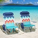 LET'S CAMP Backpack Beach Chair Set of 2, 4-Position Classic Lay Flat, Pillow and Padded Shoulder Straps, Storage Pouch and Towel Bar, Support 250LBS, Wave