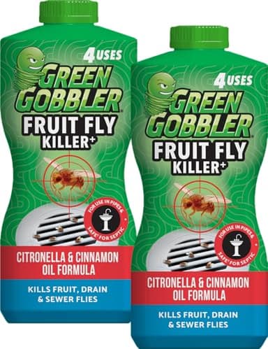 Green Gobbler Fruit Fly Killer+ - Kills Fruit Flies, Drain Flies & Sewer Flies, Gel Treatment for Use in Sinks & Pipes - Safe for Septic Systems, 32oz - Up to 8 USES (2 Pack)