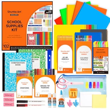 Shuttle Art 102 PCS Back to School Supplies Kit, School Supply Box for Grades K-5, School Supplies for Kids and Students, Including Pencils, Pens, Markers, Erasers, Notebooks, Folders and More
