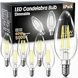 TJOY LED Candelabra Bulbs Dimmable, 60W Equivalent Chandelier Light Bulbs, E12 Small Base, 4.5W 5000K Daylight, 500LM, B11 Vintage LED Filament Clear Candle Light for Ceiling Fan, Chandeliers, 6 Pack