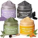 ANRCOLLECT Face Mask Set, 4 Clay Mask with Vitamin C Mask+Charcoal Face Mask+Mugwort Mask+Purple Mask, Skincare Gift Set for Blackheads & Dark Spots, Refining Pores & Controling Oil, Dry & Oily Skin