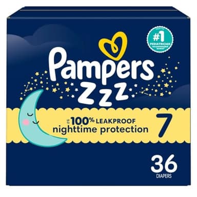 Pampers ZZZ Overnight Diapers, Size 7 (41+ lbs), 36 Count, Nighttime Protection Disposable Baby Diaper, Night Time Leak and Skin Protection