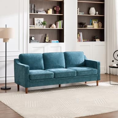 Kingfun 80" Chenille Sofa, 3 Seater Couch, Mid Century Modern Couches with Solid Wood Legs for Living Room & Bedroom, Water Green