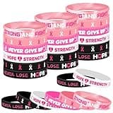Lesnala 48 PCS Breast Cancer Awareness Bracelet Pink Ribbon Silicone Wristbands Hope Faith Strength Courage Inspiring Rubber Accessories for Women Party Supplies Favors