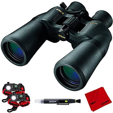 Nikon 8252 ACULON 10-22 x 50 Zoom Binoculars Bundle with Deco Essentials 2-Pack Tactical Emergency Paracord Bracelet, LCD/Lens Cleaning Pen and Deco Gear 6 x 6 inch Microfiber Cleaning Cloth