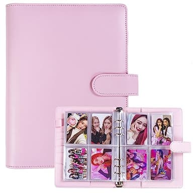 A5 Kpop Photocard Binder with 30 Pack 4-Pocket Card Pages, 6 Ring A5 Binder Card Collector Album with 240 Card Slots,PU Leather Binder Cover with Magnetic Buckle Closure for Organizing Trading Card