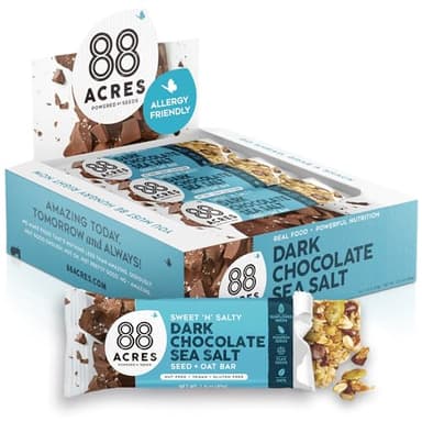 88 Acres Granola Bars, Dark Chocolate Sea Salt, 12 Count, School Safe, Allergen Free Seed & Oat Snack Bar, Gluten & Nut Free, Vegan, Non-GMO & Kosher, Individually Wrapped