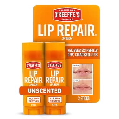 O'Keeffe's Lip Repair Unscented Lip Balm for Dry, Cracked Lips - Stick (Twin Pack) - Moisturizer for Very Dry Lips