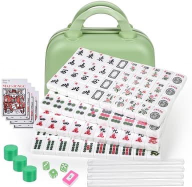 ALRALLI Portable American Mahjong Set, 166 Mahjong Tiles with Carrying Bag, 3 Dice, 40 Chips, Wind Indicator, Instruction Book, Compact Travel Game Set