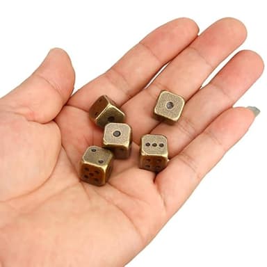 OEAYA 5 Pieces 6-Sided Dice 13MM Solid Metal Game Dice Set Zinc Alloy Polyhedral Dice for Board Game,Math Learning (Bronze)