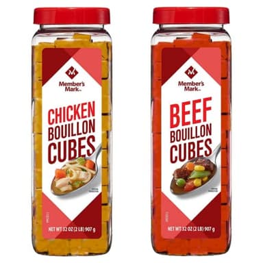 2 Pack: Member's Mark's Chicken Bouillon Cubes and Beef Bouillon Cubes Variety Pack, 32 Oz Each, 1 of Each Flavor. (Bundle of 2), 227 Cubes Per Container