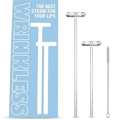 Anti Wrinkle Glass Straw Set - 2 Piece Reusable Glass Straws - 1 for 40oz Tumbler and 1 for 16oz Cup + 1 Cleaning Brush