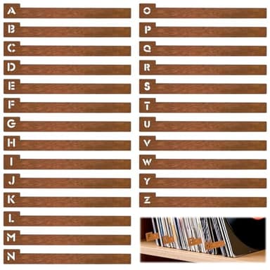 simarro 26Pcs Vinyl Record Dividers A-Z, Wooden Vinyl Record Dividers Alphabetical Record Clip Dividers Record Alphabet Separator Album Letter Organizer CD DVD Media Book Shelf Storage