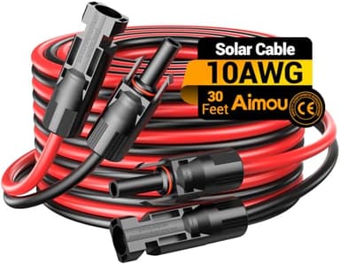 Aimou 30FT 10AWG Solar Extension Cable, 10 Gauge Solar Panel Wire with Female and Male Connectors for Outdoor RV, Off-Grid Photovoltaic Systems (Black+Red)