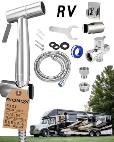Rionox RV Handheld Bidet Sprayer Kit - Trailer, Motorhome, RV Bidet Sprayer, Adjustable Water Pressure Jet for Toilet, Easy Installation, Quality Internals, Leakproof Design, Quality Stainless Steel