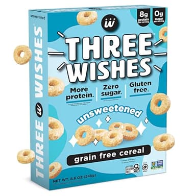 Plant-Based and Vegan Breakfast Cereal by Three Wishes - Unsweetened, 1 Pack - More Protein and Less Sugar Snack - Gluten-Free, Grain-Free - Non-GMO