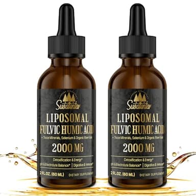 2000 MG Liposomal Fulvic Acid + Humic Acid + Trace Minerals Complex - More Potent Than Shilajit, Electrolytes Liquid Supplement with Organic Kale for Energy, Digestion, Immunity & pH Balance, 4 Oz
