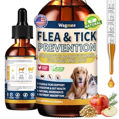 Flea and Tick Prevention for Cats and Dogs, Natural Flea & Tick Supplement with Probiotics Multivitamin, Flea Herbal Drops Supports Healthy Skin Coat & Digestion - All Breeds and Ages - Chicken