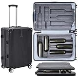 Locmeo Wine Suitcase for Airplane Wine Carrier Luggage Hold 10 Standard 750ml Size Bottle Universal Wheeled Travel Case with Removable Foam Insert for Professional Gift(Classic,24")
