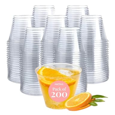 Small Clear Plastic Cups - 5 oz. 200 Pack - Hard Disposable Cup - Wine and Plastic Cocktail Glasses - Drinking and Party Punch Cups and Bulk Wedding Tumblers