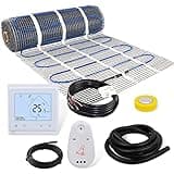 30 Sqft Floor Heat Mat Kit, 120 V Electric Radiant Floor Heating System for Under Stone, Upgraded Thermostat with Temperature Readout Switchable to Fahrenheit.Kit includes Alarm and Sensor