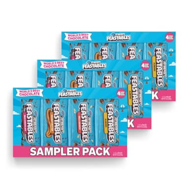 Feastables MrBeast Sampler Variety Pack, Milk Chocolate, Peanut Butter, Almond & Milk Crunch King Size Bars, 12ct