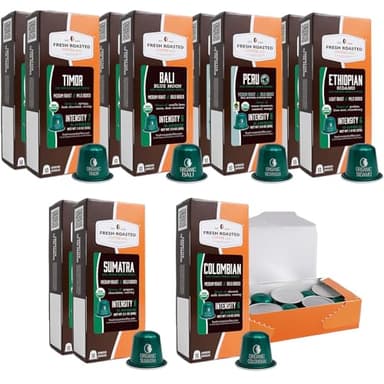 Fresh Roasted Coffee Organic Single-Origin Variety Espresso Pods for Nespresso OriginalLine | USDA Organic, Kosher | 120 Recyclable Aluminum Capsules
