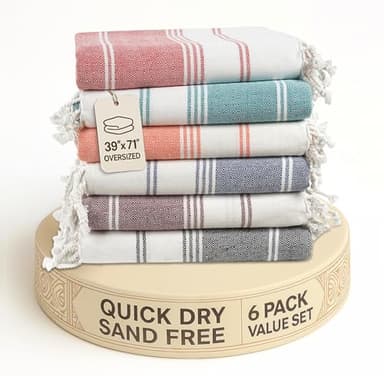 LANE LINEN 6-Pack Oversized Pre-Washed Beach Towels, Stylish Quick-Dry Pool & Travel Towels for Adults, 39"x71" - Diamond Multi Colors