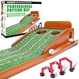 CHAMPKEY Premium Wooden Golf Mat with 3 Putting Gates - Realistic Putting Surface Simulates Green - Improve Accuracy