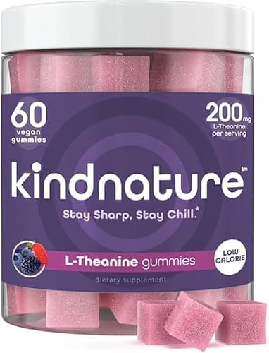 kindnature L-Theanine Gummies 200mg – Vegan Calm & Focus Supplement for Adults & Kids Ages 4+ – Mixed Berry Chewable, Low Sugar, Non-Drowsy*