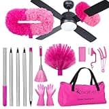 Ceiling Fan Cleaner Duster with 60 inch Extension Pole, Dusters for Cleaning High Ceiling Fan Blades, Cobweb Duster for Spider Web Removal, Dusters Kit with Storage Bag, Cleaning Tools for Families