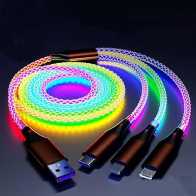 66W 3 in 1 LED Light Up Charging Cable,RGB Flowing LED Light Up Glowing Fast Charging Cord Fruit/Type C/Micro USB Cable for Phone,Samsung Galaxy,Huawei,Android,Sony Xperia Smartphones(4FT)