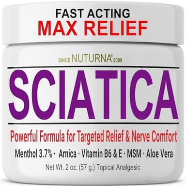 Sciatica Nerve Cream - Maximum Strength Comfort Cream for Feet, Hands, Legs, Toes, Back - Natural Ultra Strength Arnica, MSM, Menthol, Soothing Comfort, 2 Oz