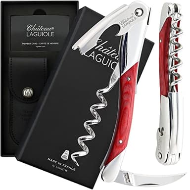 Chateau Laguiole Grand Cru LaGuiole Corkscrew - Red Stamina French Luxury Laguiole Wine Opener - Laguiole Wine Key Made in France - Wine Sommelier Wine Corkscrew Includes Leather Sheath & Gift Box