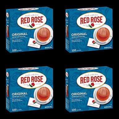 Red Rose Original Full Flavored Black Tea Specially Blended Strong Black Tea with 100 Tea Bags Per Box (Pack of 4) Contains Caffeine Brew Hot