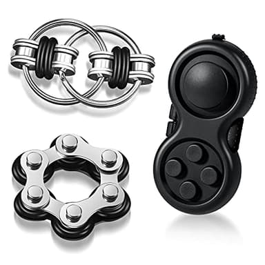 Gejoy 3 Pcs Fidget Toys Adults Set Handheld Fidgets Controller Pad Game Six Roller Chain Key Flippy Chain Autism Sensory for ADHD Add OCD Autism Anxiety Stress Relief Teen Kids(Black)