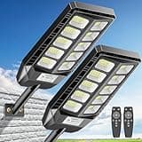 Solar Lights Outdoor for Outside IP66 Waterproof Street Lights Outdoor 6500K Dusk to Dawn Solar Security Flood Lights Motion Sensor with Remote Control for Parking lot, 2 Pack