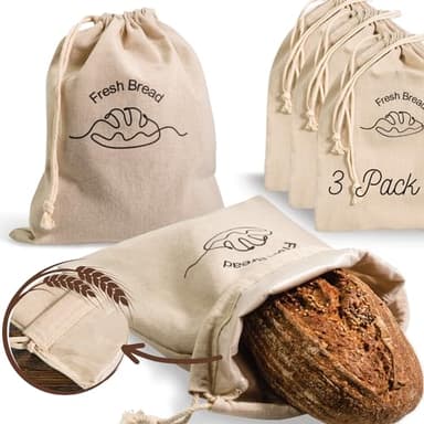 3-Pack Linen Bread Bags for Homemade Bread – Reusable Bread Storage Bags with Inner Lining – 12"x15" Sourdough Bread Bags – Eco-Friendly Baking Supplies & Gifts for Home Bakers by Simply H&K