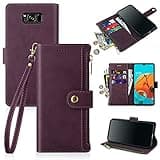 Antsturdy for Samsung Galaxy S8+ / S8 Plus Wallet case with Card Holder Women Men,Galaxy S8+ / S8 Plus Phone case RFID Blocking PU Leather Flip Cover Wrist Strap Zipper Credit Card Slots,Wine Red