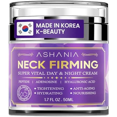 Ashania Korean Neck Firming Cream For Deep Neck Wrinkles, Loose Skin & Neckline Care – Peptide & Adenosine Tightening Cream with Hyaluronic Acid - Made in Korea 1.7 fl oz