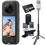 Insta360 X3 - Waterproof 360 Action Camera with 1/2" 48MP Sensors, 5.7K 360 HDR Video, 72MP 360 Photo, 4K Single-Lens, 60fps Me Mode, 2.29" Touchscreen, AI Editing |Bundle Includes 2-in-1&128GB
