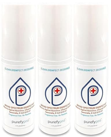 Purefypro Disinfectant Spray (1.7oz, 3 Pack) - No Rinse. No Residue. Kills 99.9999% Norovirus, HIV, Flu, Monkeypox Virus, and Fungi, Drug Resistant Germs. (On The Go)