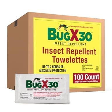 CoreTex Bug X 30 Mosquito, Tick, & Insect Repellent Wipes with 30% DEET - Pack of 100 Single-Use Bug Repellent Wipes for Up to 7 Hours of Reliable Protection Against 12 Types of Biting Insects