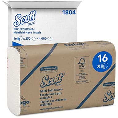 Scott Professional Universal Multifold Paper Towels, Bulk (01804), Absorbency Pockets, White, 9.2"x9.4" Towel, Compressed (250 Sheets/Pack, 16 Packs/Case, 4,000 Sheet Total)