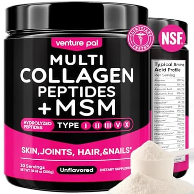 Venture Pal Multi Collagen Powder Type I, II, III, V, X – Hydrolyzed Collagen Peptides MSM, GC, Hyaluronic Acid Vitamin C | Collagen Supplement for Women | Joint, Hair, Skin & Nail Support | Non-GMO