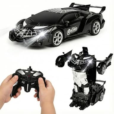 MUISHUYU Rechargeable Transform Remote Control Spider Car, Black Transforming RC Robot Toy 1:18, One-Key Deformation, 360° Drifting Vehicle for Kids Ages 3-7